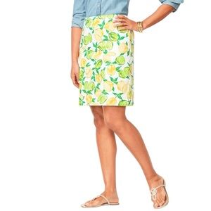 Classic Cotton Talbots Lemon & Lime Print A-Line Skirt Size 2 Green White Yellow